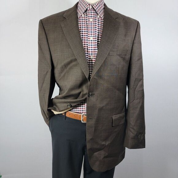 Lauren‎ Ralph Lauren Men's Sport Coat Blazer Two Button Brown Plaid Wool Sz 44L